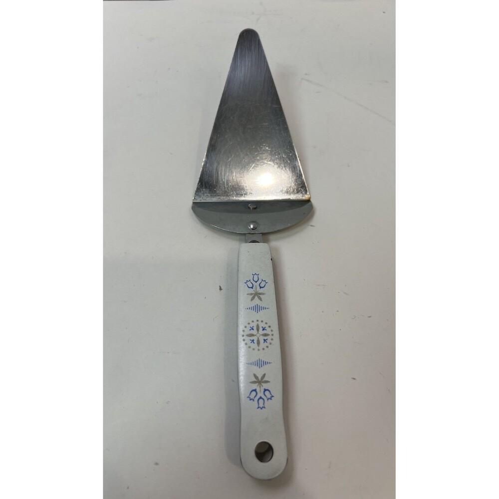 EKCO VTG Dutch Blue Tulip Pie Dessert Server USA CHROMIUM Plated